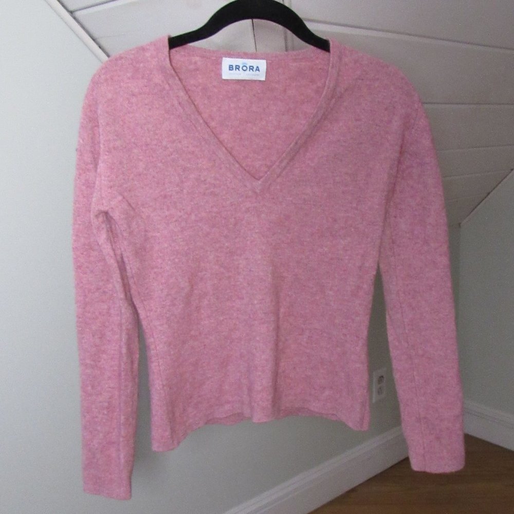 Brora Scottish Cashmere V-neck Heather Pink Sweater Women's Small